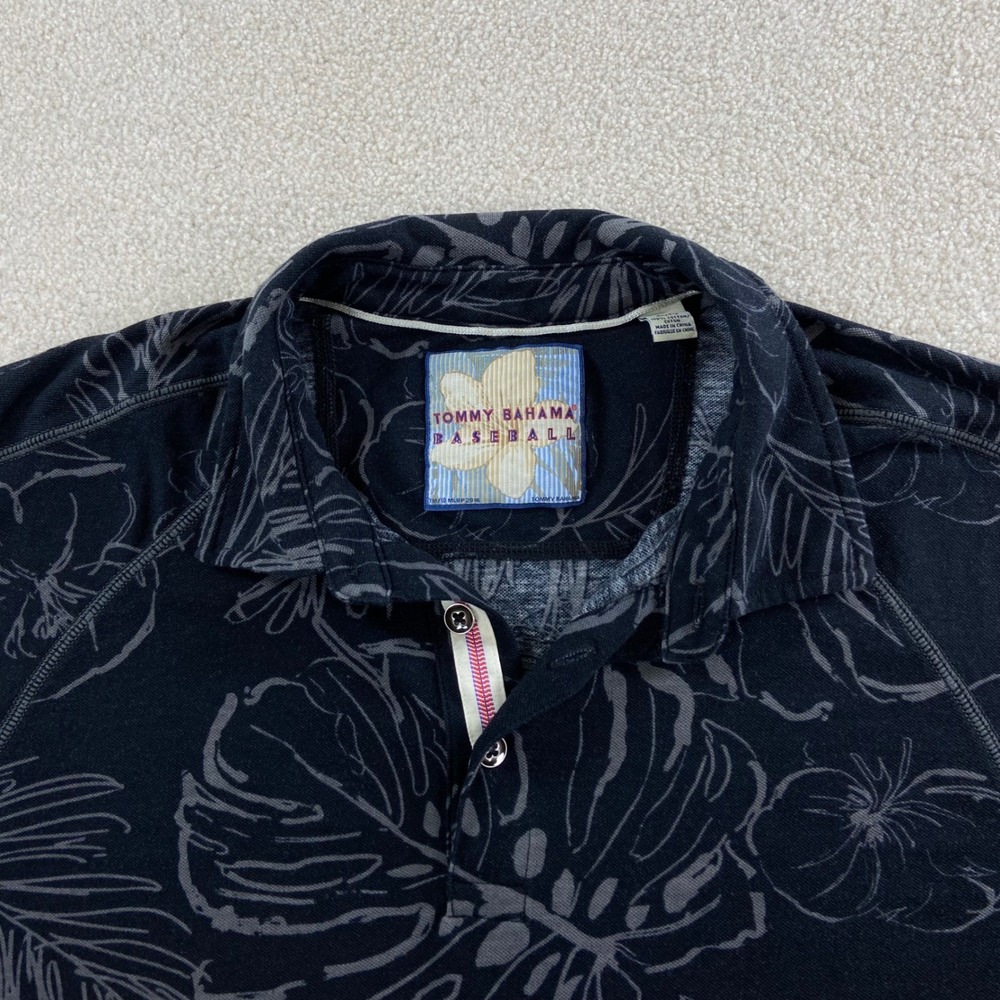 Tommy Bahama Baseball Polo Mens XL Black SF Giants Tropical Floral Print Cotton